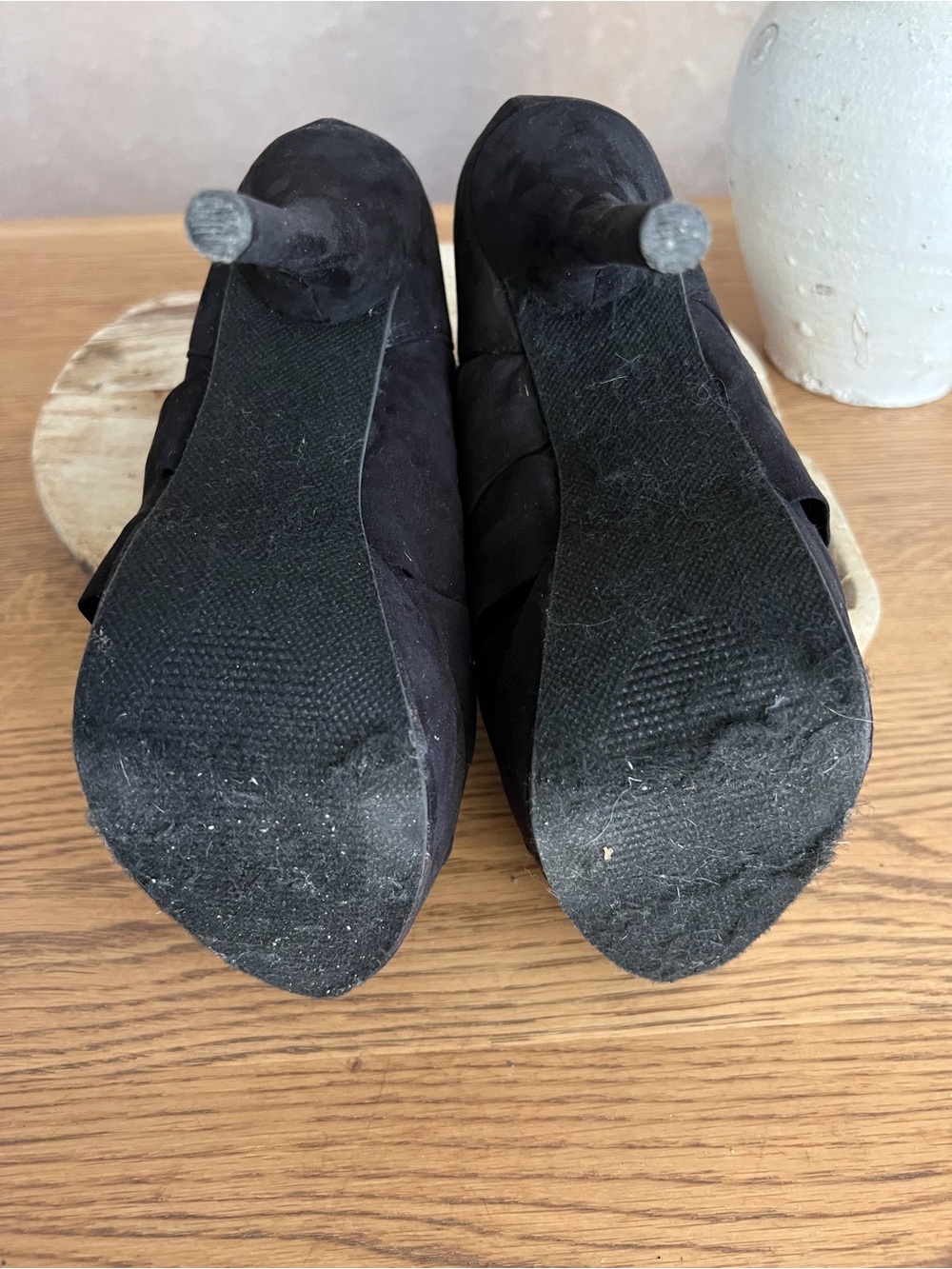 Black Ruched Peep-Toe Platform Stiletto Booties - DIVA Lounge SIZE 7 - Picture 6 of 10
